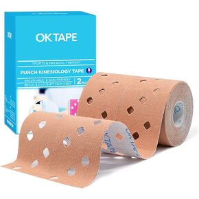 OK TAPE Punch Kinesiology Tape, Punch Hole Athletic Tape for Joints Support & Muscle Pain Relief,2 Rolls Blue,2in x 16.4ft