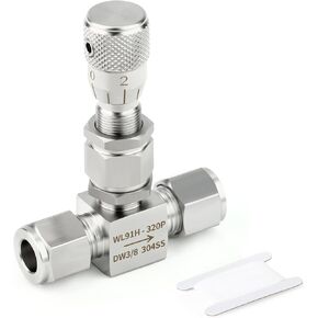 TAISHER 1PCS 304 Stainless Steel Reduce Port 3mm Needle Valve 3/8" OD，Accurate Dials For Micro Flow Control Instrument Gauge Water Gas Oil