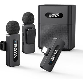 ميكروفون BOYA V30 لاسلكي لأجهزة iPhone/Android/PC/الكمبيوتر المحمول مع منفذ USB-C، عمر بطارية 36 ساعة مع علبة شحن، مشبك إلغاء الضوضاء على ميكروفون صغير لاسلكي لتسجيل الفيديو