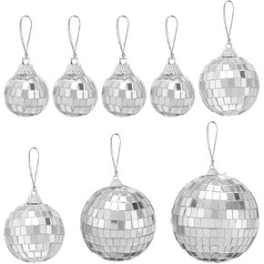MECCANIXITY 32 Pcs Disco Ball Mirror Ball, 1, 2, 3, 4 Inch Hanging Disco Balls with Hanging Ring for Party Dance Wedding Stage Festival Christmas Club Home Decoration, Silver