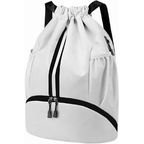 Hoedia Sports Drawstring Backpack - String Swim Gym Bag with Shoes Compartment and Wet Proof Pocket for Women&Men