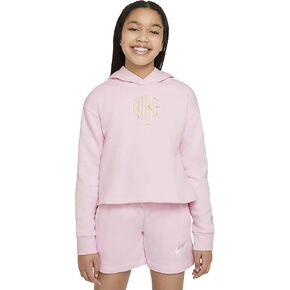 Nike Sportswear Big Kids' (Girls') French Terry Hoodie (Large, Pink Foam/White)