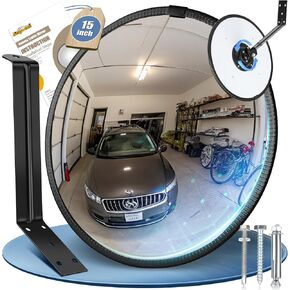 15" HD Convex Traffic Mirror - Freely Adjustable Blind Spot Mirror, Heavy Acrylic Mirror - Security Mirror for Driveway, Garage Parking, Office