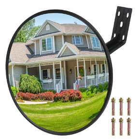12-Inch Convex Security Corner Mirror (Clear View), Wide Angle Adjustable Fixing Bracket for Indoor and Outdoor Use, Curved Safety Mirror for Room Driveway Parking Garage Office