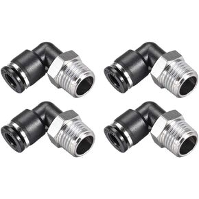 uxcell Push To Connect Tube Fitting Male Elbow 6mm Tube OD X 1/4NPT Thread Pneumatic Air Push Fit Lock Fitting 4pcs