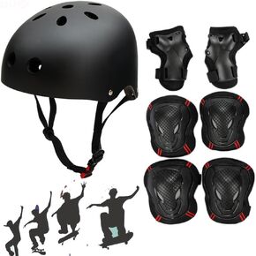 SymbolLife Adjustable Skateboard/Skate Helmet with Protective Gear Knee Pads Elbow Pads Wrist Guards for Kids BMX, Skateboard, Scooter, Bike, Roller, for Head Size S (48-52cm)