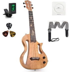 Silent Ukulele, Lotkey 23 Inch Okoume Body Electric Ukulele for Practice or Performances with AMP Output Italian Nylon String w/Tuner Strap & Full Accessories