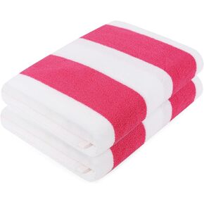 Thin Microfiber Striped Bath Beach Towel - Red/White, 52X25 - Quick Dry, Super Absorbent, Lightweight for Travel, Sports, Pool, Yoga - 2 Pack for Unisex Adults & Kids