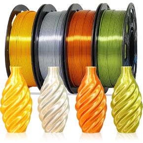 Shiny Silk Gold Silver Copper PLA Filament Bundle, 1.75mm 3D Printer Filament, Each Spool 0.5kg, 3 Spools Pack, with One 3D Printer Remove or Stick Tool MIKA3D