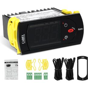 Carel Temperature Controller PJEZS0H100, Digital Thermostat with Temperature Sensor Probe, 115V, Compatible with Carel and All Refrigerator Types, Mounting Hardware and Instructions, Original OEM