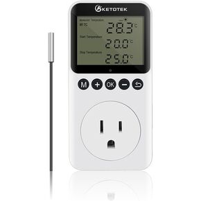 Digital Temperature Controller Outlet Day Night Thermostat Plug Socket Heating Cooling Temp Controller with Sensor Timer Regulator for Reptile Greenhouse Brewing Refrigerator