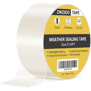 Window Insulation for Winter, Window Plastic for Winterizing, Weather Stripping Window Seal Tape, No Residue, Clear Window Insulation Tape for Doors, Windows, Ac Unit (2" x 33 Ft)