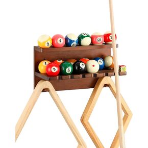 Wall Mount Billiard Balls Rack- Hardwood Billiard Balls Holder & 6 Pool Stick Holder for Cues Sticks Storage Pool Table Accessories Equipment Organizer
