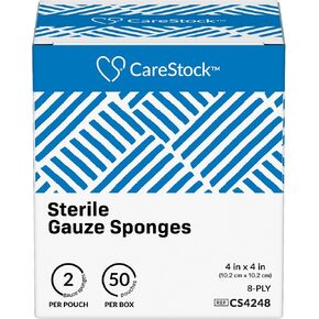 Gauze Sponge 4x4 [100 Count] Sterile Gauze Pads, 8-Ply, Medical Grade Cotton Wound Dressing for First Aid Kit – 2 Per Pouch, 50 Packs