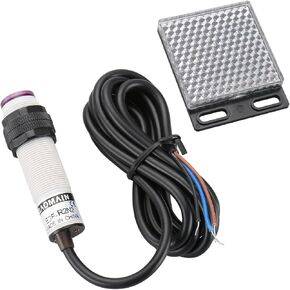 Baomain Photoelectric Sensor E3F-R2N2 Retroreflective Optical Sensor Switch DC 10-30V NPN NC Sensing Distance 2m with Reflector Panel
