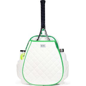 Ame & Lulu Game On Tennis Backpack - Contains Padded & Adjustable Straps - Two Exterior Water Bottle Pockets (Quilted White/Green)