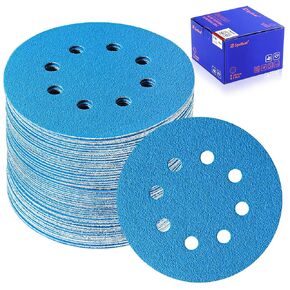 SpeTool 5 Inch Sanding Discs 60 Pieces with 8 Hole, 180 Grit Hook and Loop Sandpaper for Random Orbital Sander, Ceramic Sand Paper 5 Inch Orbital Ideal for Wood, Epoxy Resin, Metal