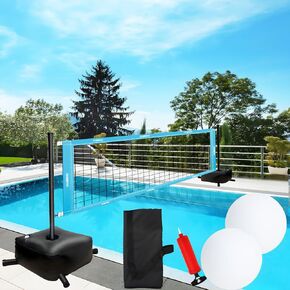 Pool Volleyball Net Set with Weighted Base, Portable Outdoor Volleyball Net for Pool, Water Volleyball Games Toy for Backyard Party, 15ft-25ft Adjustable