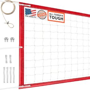 Professional Volleyball Net Heavy Duty Outdoor, Upgraded Weather Performance with 46FT High-Tensile Steel Cable, Reinforced Borders, Ideal for Indoor/Outdoor- 32x3FT (Net Only)