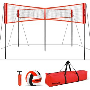Four Square Volleyball Net Set - Height Adjustable 4 Way Volleyball Net With PU Volleyball,Air Pump,Handbag, Easy Set Up Volleyball Net Outdoor for 2,3,4 Players, Game Set for Youths and Adults