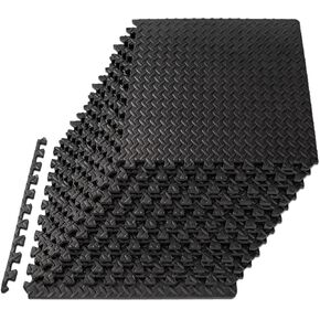 Mat Block APM36001BK-1 Torin Interlocking Foam Exercise Floor Mats: 144 SQ FT, 1/2 inch, 36 Tiles, EVA Gym Mat Flooring, Exercise Equipment Mat for Home Gym Equipment, Black