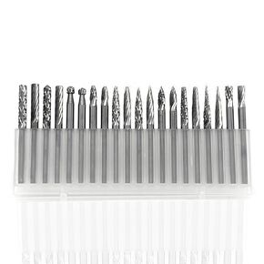 DLTOOLS Carbide Burr Set 1/8"(3.175mm) Shank and 1/8"(3.175mm) Head Dia Tungsten Carbide Rotary Burr Set for DIY Grinder Metal Wood Carving,20pcs