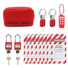 Lockout Tagout Kit Safety Electrical Loto Group Hasps Each Red Padlock with 2 Differ Key 8X Tagout Tags 1x 1 Nylon Buckle 1x Pocket Bag