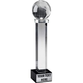Crown Awards Globe Austerity Trophy, 10" Crystal Globe Trophies Prime
