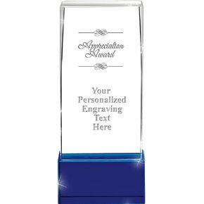 Customizable Crystal Award, 5.75" Engraved Appreciation Sapphire Lux Crystal Award