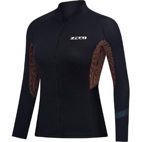 ZCCO سترة علوية لبدلات الغوص 1.5 مم من النيوبرين للنساء والرجال سترة طويلة الأكمام للغوص تحت الماء بدلة غطس بسحاب أمامي وقمصان سترة لصيد الأسماك بالرمح والغطس وركوب الأمواج (للنساء مقاس L) in Kuwait