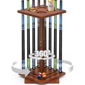 Pool Stick Holder, 360 Degree Rotating Pool Cue Holder, Floor Stand Pool Cue Rack, Billiard Cue Racks for 8 Cues Sticks Storage, Solid Wood Cue Stick Holder for Billiards Accessories
