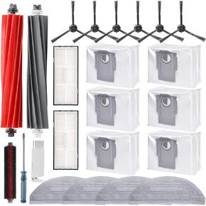 23Pcs Replacement Parts Accessories Kit,Compatible with Roborock S8 Pro Ultra Robot Vacuum, 2 Roller Brush, 1 Self-Main Brush Brush, 4 Mop Pads, 2 Hepa Filters, 6 Side Brush,6 Vacuum Bags