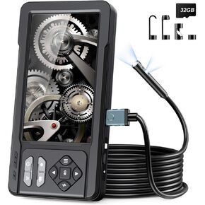 5" IPS Dual Lens Photo Video Inspection Camera, 1080P HD Snake Borescope Endoscope Camera with Lights, IP67 Waterproof 16.5FT Semi-Rigid Snake Cord Automotive Scope Camera with 32GB Card-ES03