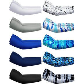 Hicarer womens 10 Pairs Sun Protection Arm Sleeves Cooling Sports Compression Athletic Basketball Running Cycling, Dark Color, Large