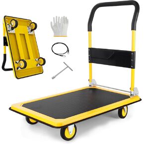 Heavy Duty Steel Platform Truck Cart with 800 lbs Weight Capacity and 360 Degree Swivel Wheels, Foldable Push Hand Cart for Loading and Storage, Reinforced Base Plate