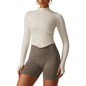 Women Full Zip Seamless Workout Jacket Running Yoga Slim Fit Track Workout Coat Cropped Athletic Long Sleeve Tops