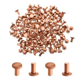 MroMax 200PCS Round Flat Head Rivet 0.16" x 0.08" (Length x Outer Diameter) Copper Solid Rivets Metal Stud Fasteners for Electrical Applications,Belts Leather Working Supplies Copper Tone