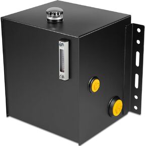 15-Gallon Hydraulic Fluid Reservoir Tank 14 Gauge Steel Steel Oil Tank with Breather/Strainer Fill Cap, Built-in Sight/Temp Gauge Combo for Hydraulic Systems and Machinery Vehicles, Vertical Mount