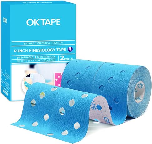 OK TAPE Punch Kinesiology Tape, Punch Hole Athletic Tape for Joints Support & Muscle Pain Relief,2 Rolls Blue,2in x 16.4ft in Saudi Arabia