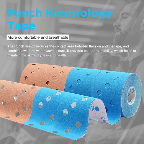 OK TAPE Punch Kinesiology Tape, Punch Hole Athletic Tape for Joints Support & Muscle Pain Relief,2 Rolls Blue,2in x 16.4ft in Saudi Arabia