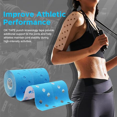 OK TAPE Punch Kinesiology Tape, Punch Hole Athletic Tape for Joints Support & Muscle Pain Relief,2 Rolls Blue,2in x 16.4ft in Saudi Arabia