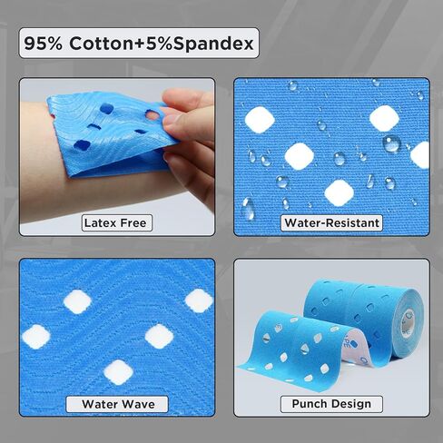 OK TAPE Punch Kinesiology Tape, Punch Hole Athletic Tape for Joints Support & Muscle Pain Relief,2 Rolls Blue,2in x 16.4ft in Saudi Arabia