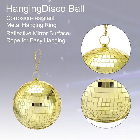 MECCANIXITY Mirror Ball, 4, 6, 8 Inch Glass Disco Balls Decoration Disco Reflective Balls with Hanging Ring Gold for DJ Club Stage Wedding Holiday Bar Party Decorations Pack of 4 in Saudi Arabia