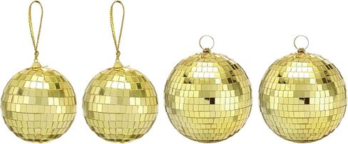 MECCANIXITY Mirror Ball, 4, 6, 8 Inch Glass Disco Balls Decoration Disco Reflective Balls with Hanging Ring Gold for DJ Club Stage Wedding Holiday Bar Party Decorations Pack of 4 in Saudi Arabia
