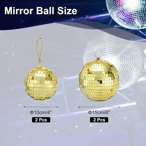 MECCANIXITY Mirror Ball, 4, 6, 8 Inch Glass Disco Balls Decoration Disco Reflective Balls with Hanging Ring Gold for DJ Club Stage Wedding Holiday Bar Party Decorations Pack of 4 in Saudi Arabia