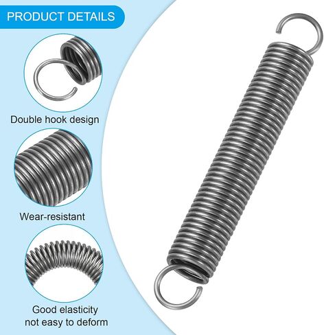 PATIKIL Extension Spring, 2pcs Wire Diameter 0.08", OD 0.6", Free Length 10.2" Spring Steel Dual Hook Tension Springs for Lawn Tractor Home Repairs DIY, Grey in Saudi Arabia