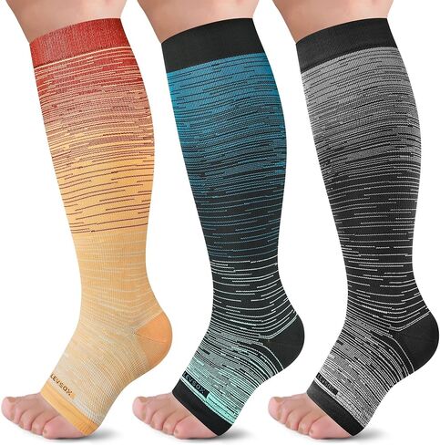 LEVSOX Open Toe Compression Socks for Women & Men 20-30mmHg Toeless Sock Knee High Support Stockings for Circulation Nurses Pregnant Travel in Kuwait