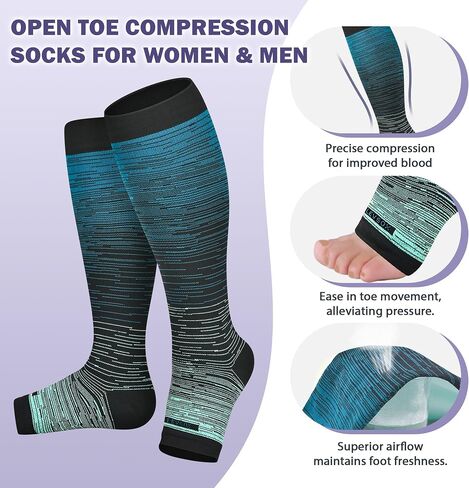 LEVSOX Open Toe Compression Socks for Women & Men 20-30mmHg Toeless Sock Knee High Support Stockings for Circulation Nurses Pregnant Travel in Kuwait
