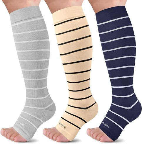 LEVSOX Open Toe Compression Socks for Women & Men 20-30mmHg Toeless Sock Knee High Support Stockings for Circulation Nurses Pregnant Travel in Kuwait