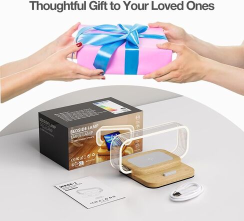Donewin Small Nightstand Lamp with Wireless Charger,Cute Bedside Lamp for Bedroom,Small Table Lamp with Phone Charger,Mini Night Light for Boys Girls,Tiny Lamp as Gift,Stepless Dimmable,3 Color Modes in Saudi Arabia